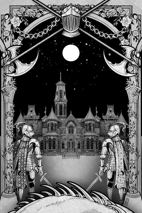 THROUGH AGES and SWORDS ~ A black‑and‑white illustration inspired by paper‑diorama depth and structure. - 2026