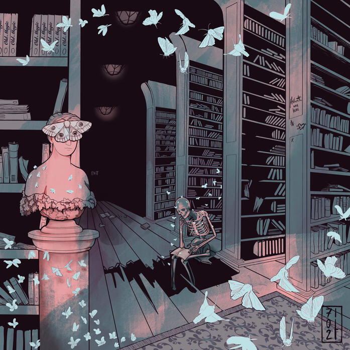 MOTH BITTEN LIBRARY ~ From Drawtober challenge 2023