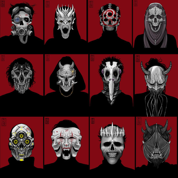 Overview of the series Zodiac Obscure Masks (2023).