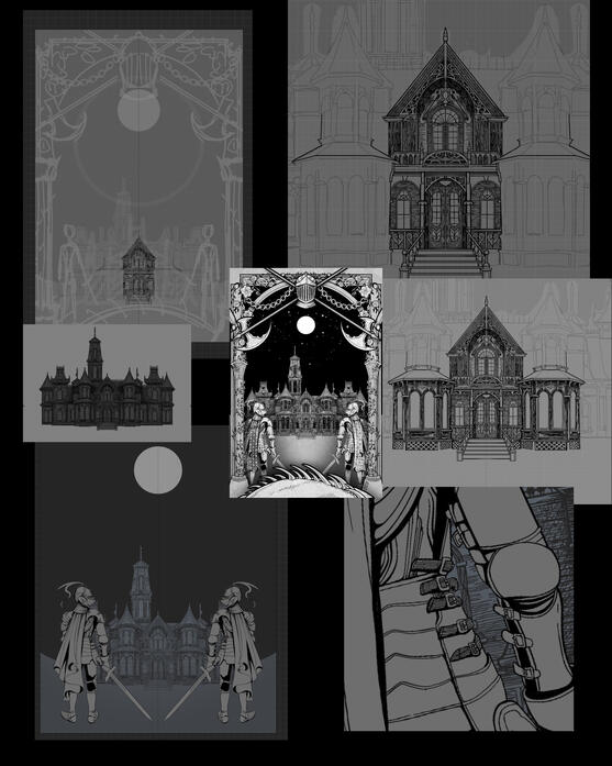 Through Ages and Swords — Process Selection ~ A selection of process stages from the illustration Through Ages and Swords. (2026)