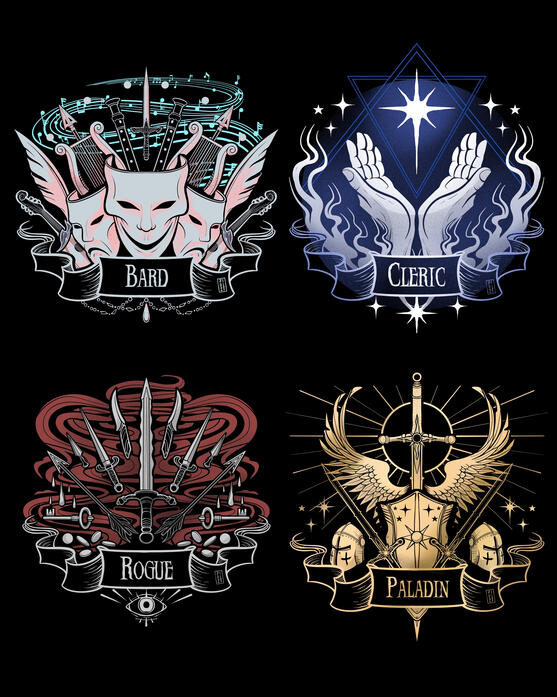 Fantasy Class Emblems ~ A selection of emblem illustrations inspired by classic fantasy role‑playing classes. (2024)