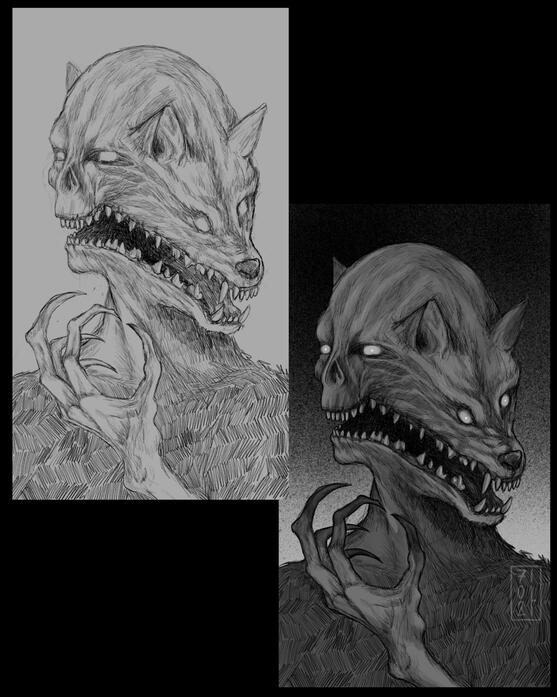 One Day, One Demon — Sketches ~ Two sketch stages from the ongoing series One Day, One Demon.