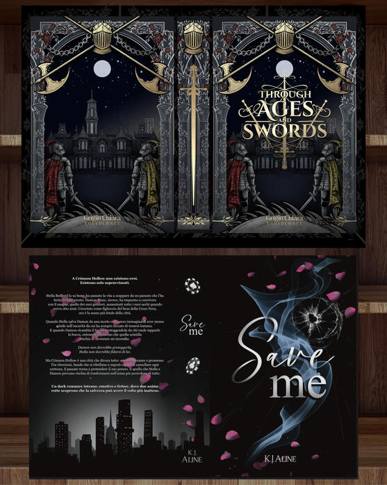 Cover Projects ~ Cover projects featuring the personal illustration Through Ages and Swords (2026) and a graphic cover developed for independent author K.J. Aline (2026).