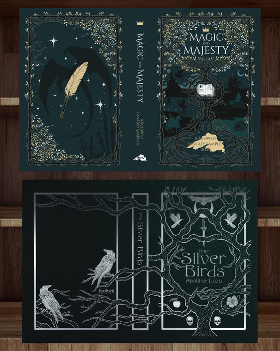 Cover Projects ~ Metallic‑foil cover illustrations created for Fox&amp;Wit’s special‑edition release of The Silver Birds (2024) and for Justin Rose’s fantasy anthology Magic and Majesty (2026).